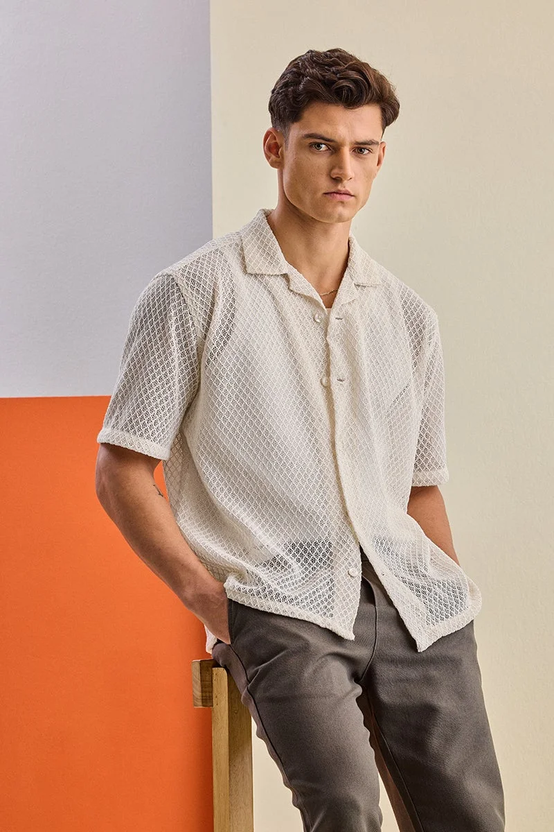 SNITCH Box Fit Crochet Cuban Collar Shirt