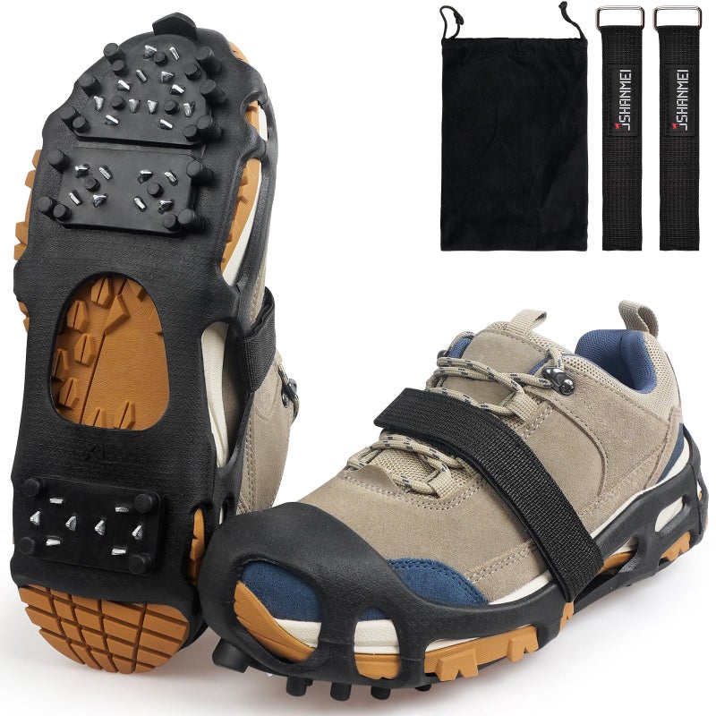 JSHANMEI Ice Cleats, Crampons Ice Cleats for Shoes and Boots Men Women Kids, Anti Slip 28 Shoe Spikes for Snow and Ice, Non Slip Snow Cleats with Straps for Winter Walking Hiking Fishing - Image 1