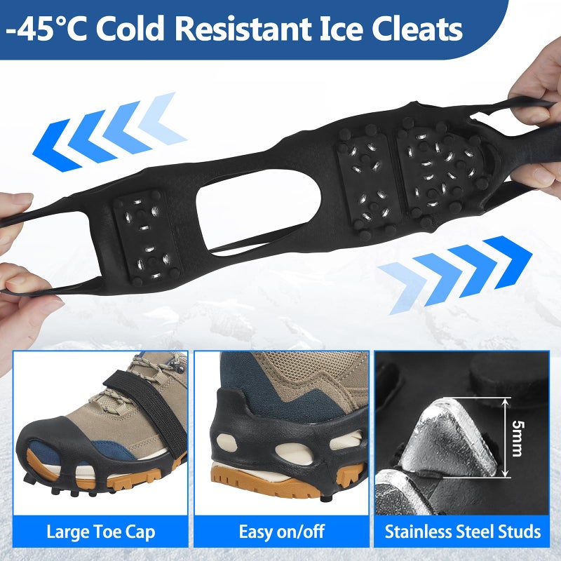 JSHANMEI Ice Cleats, Crampons Ice Cleats for Shoes and Boots Men Women Kids, Anti Slip 28 Shoe Spikes for Snow and Ice, Non Slip Snow Cleats with Straps for Winter Walking Hiking Fishing - Image 4