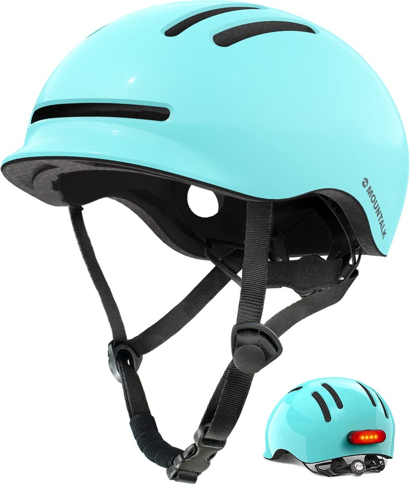 Bike Helmets for Adults Men WomenMensWomens Cool Bicycle Helmet with Magnetic Rear LED LightYouth BoysGirls Helmet Shiny AquaL