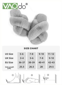 VAOdo Womens Fuzzy Memory Foam Slippers Cross Band Cozy Plush Home Slippers Fluffy Furry Open Toe House Shoes Indoor Outdoor Slide Slipper Grey  - Image 3