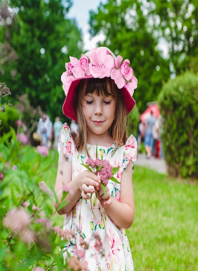 Luwint Flower Crown for Girls, 2Pcs Floral Headband Headpiece for Women, Pink & White - Image 4