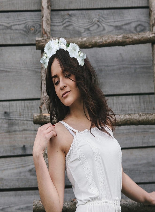 Luwint Flower Crown for Girls, 2Pcs Floral Headband Headpiece for Women, Pink & White - Image 3