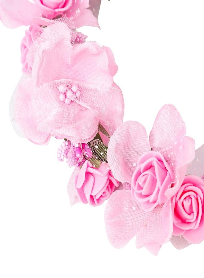 Luwint Flower Crown for Girls, 2Pcs Floral Headband Headpiece for Women, Pink & White - Image 5