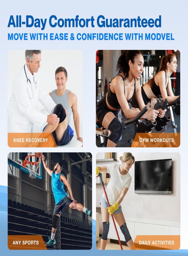 Modvel 2 Pack Knee Brace for Women & Men - Workout Knees Compression Sleeve for Knee Pain Relief Joint Support for ACL, Arthritis, Meniscus Tear Knees Brace for Sports, Rodilleras para Gym Fitness - Image 4