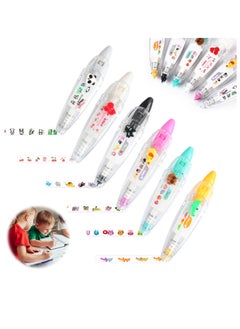 Excefore 6Pcs DIY Cute Animals Press Type Decorative Pen, Ally-Pocket Tape Pen, DIY Lace Decoration Tape Pen, Creative Cartoon Pattern Decorative Tape, Cute Scrapbooking Diary Decorative Correction Tapes  - Image 1