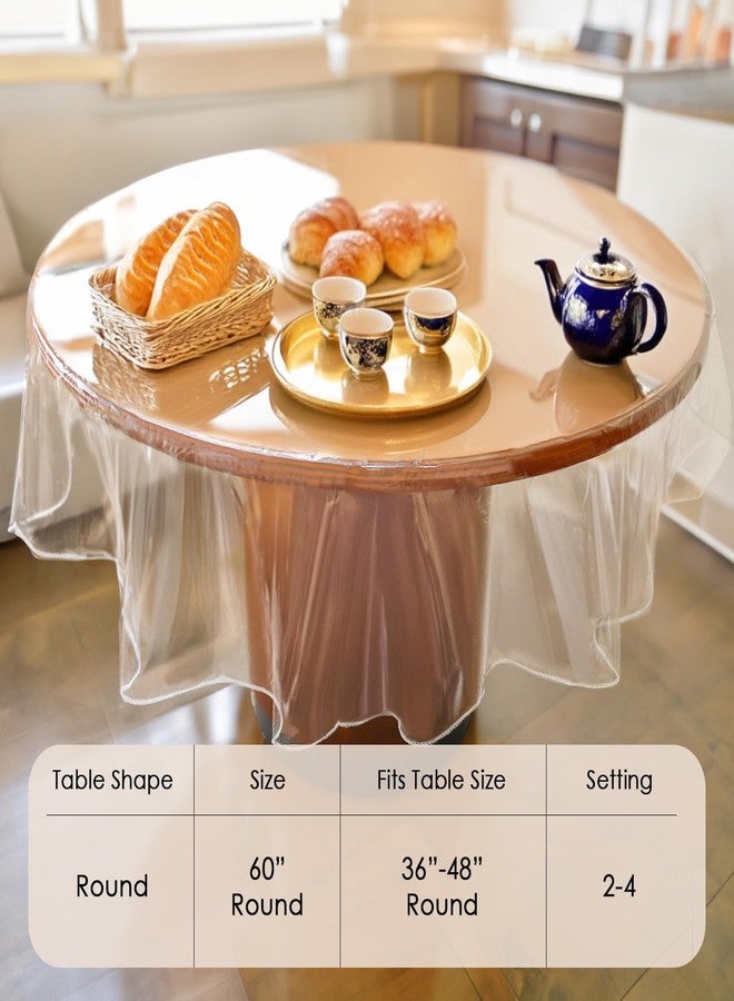 Besti Round Table Plastic Covers - Spill-Proof PVC Round Tablecloth - Versatile Cover for Coffee & Dining Table, Crystal Clear Protector - Available in 3 Size Variations (60") - Image 2