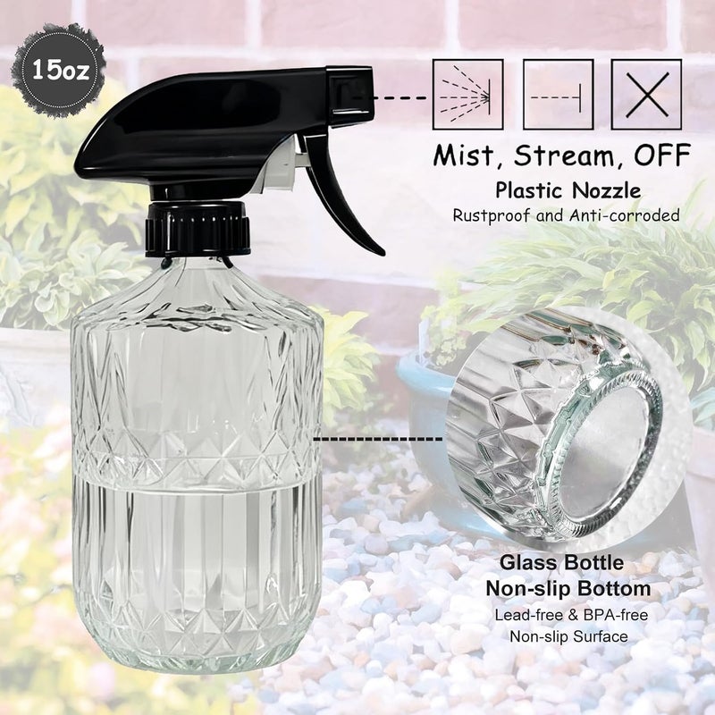 YYTSGG Clear Glass Handheld Spray Bottle, 15oz Refillable Plant Mister Bottle, Water Spray Bottle with Adjustable Mist Nozzle for Indoor Flowers, Outdoor Gardening, Cleaning, Hair and Pets Care - Image 3