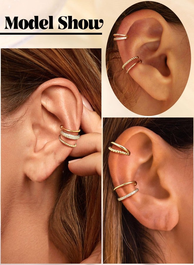 Fansilver 3Pcs Ear Cuff Earrings for Women Non Piercing14K Gold Plated Ear Cuffs Clip on Cartilage Earrings Adjustable Fake Earring Lightweight G - Image 4