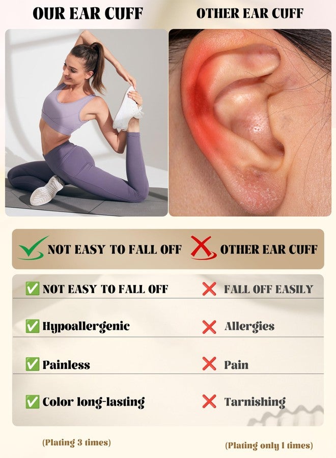 Fansilver 3Pcs Ear Cuff Earrings for Women Non Piercing14K Gold Plated Ear Cuffs Clip on Cartilage Earrings Adjustable Fake Earring Lightweight G - Image 5