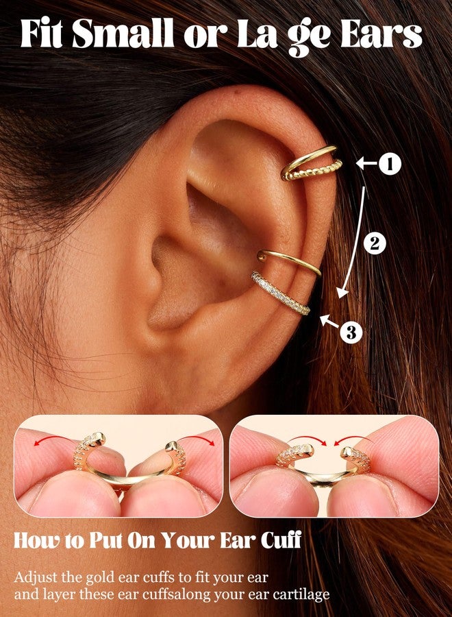 Fansilver 3Pcs Ear Cuff Earrings for Women Non Piercing14K Gold Plated Ear Cuffs Clip on Cartilage Earrings Adjustable Fake Earring Lightweight G - Image 3