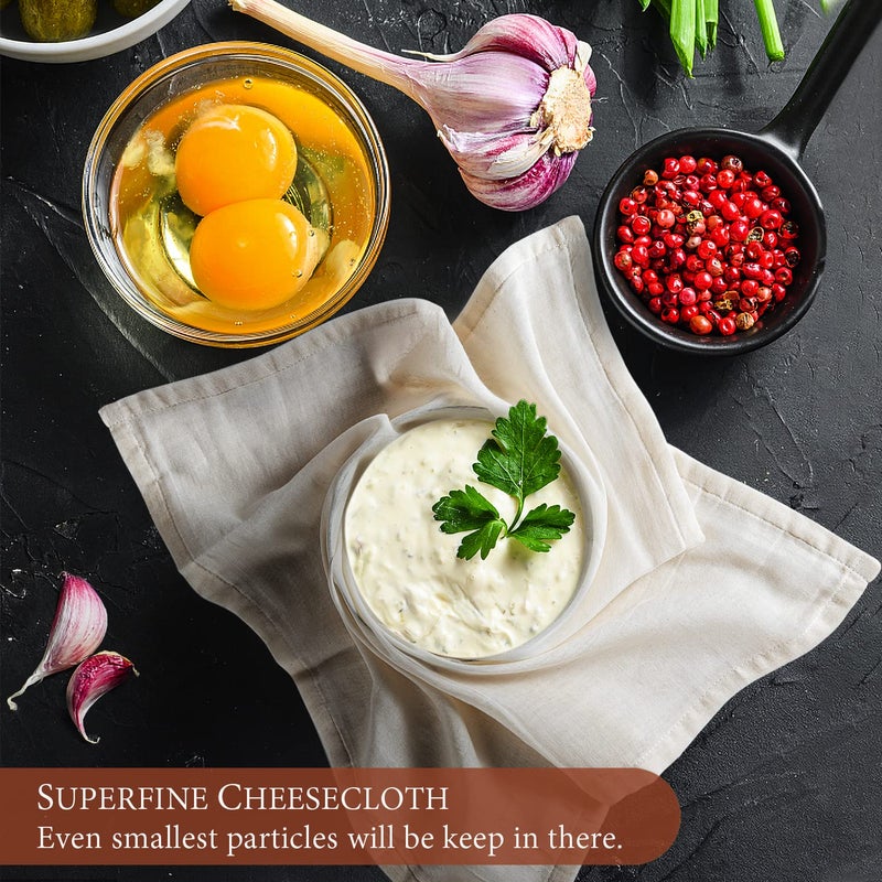 eFond Cheese Cloths, 5-Pack, 20x20Inch Squares with Hemmed Edges, Grade 100 Ultra Fine Reusable Cheesecloth for Straining, Unbleached Cotton Muslin Cloths for Cooking, Nut Milk, Butter & Baking - Image 5