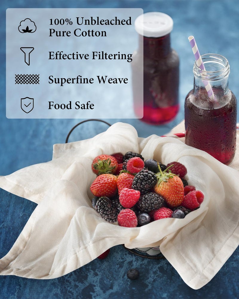 eFond Cheese Cloths, 5-Pack, 20x20Inch Squares with Hemmed Edges, Grade 100 Ultra Fine Reusable Cheesecloth for Straining, Unbleached Cotton Muslin Cloths for Cooking, Nut Milk, Butter & Baking - Image 4