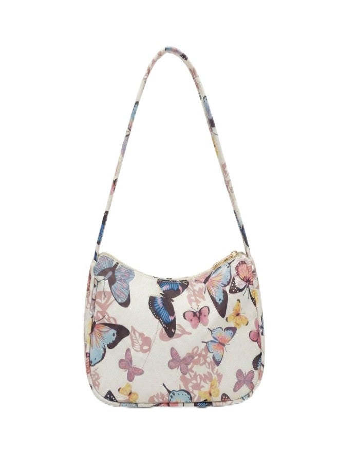 Kraptick Women’s Y2K Aesthetic Shoulder Bag | Trendy Colorful Butterflies Baguette Handbag | Canvas Underarm Purse for Girls | Cute Retro Mini Tote for Casual, Party & Travel (Colorful Butterflies) - Image 1
