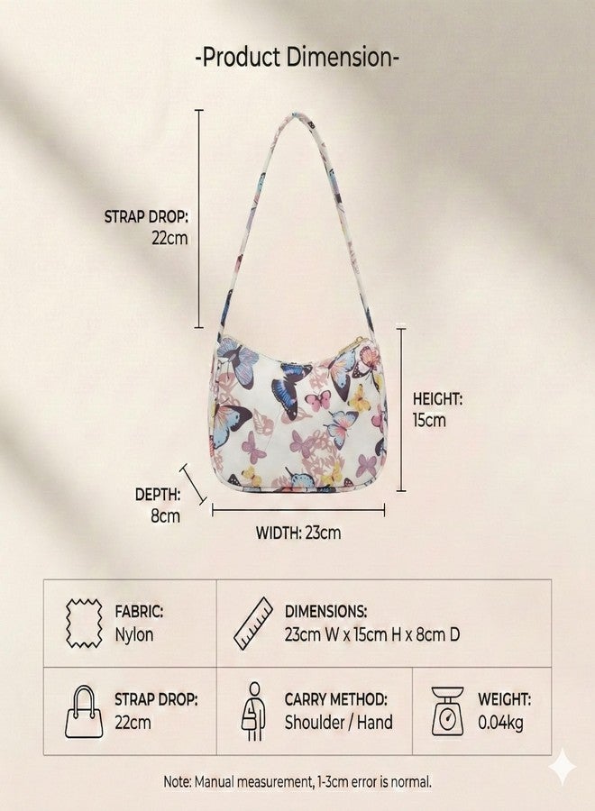 Kraptick Women’s Y2K Aesthetic Shoulder Bag | Trendy Colorful Butterflies Baguette Handbag | Canvas Underarm Purse for Girls | Cute Retro Mini Tote for Casual, Party & Travel (Colorful Butterflies) - Image 3