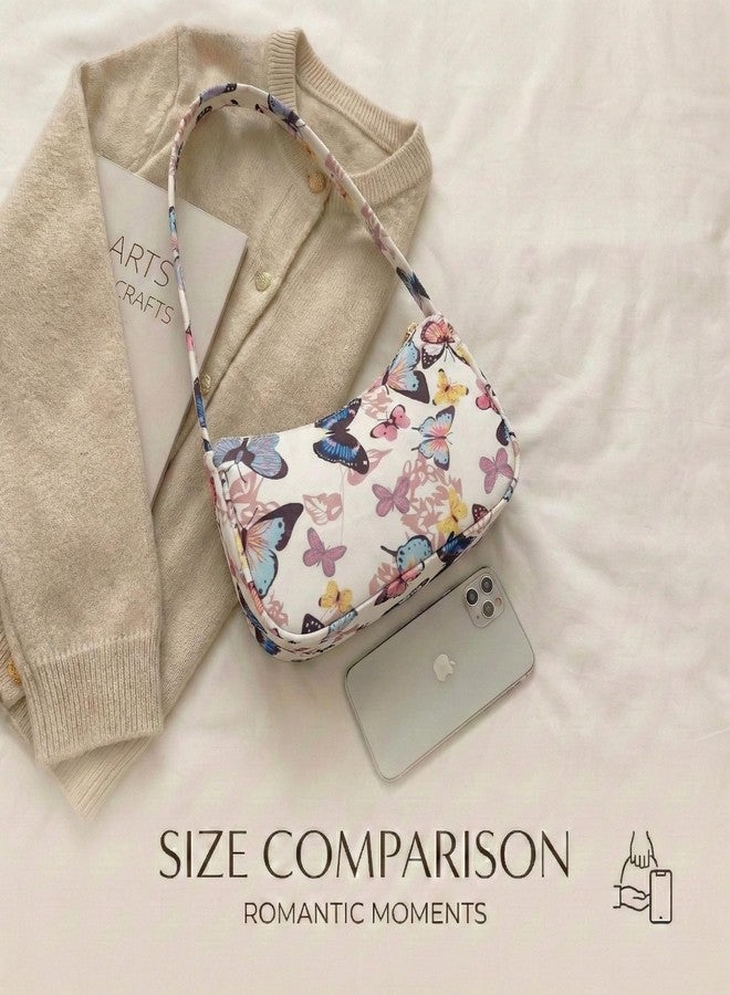 Kraptick Women’s Y2K Aesthetic Shoulder Bag | Trendy Colorful Butterflies Baguette Handbag | Canvas Underarm Purse for Girls | Cute Retro Mini Tote for Casual, Party & Travel (Colorful Butterflies) - Image 4