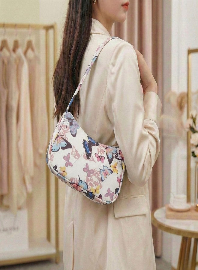 Kraptick Women’s Y2K Aesthetic Shoulder Bag | Trendy Colorful Butterflies Baguette Handbag | Canvas Underarm Purse for Girls | Cute Retro Mini Tote for Casual, Party & Travel (Colorful Butterflies) - Image 5