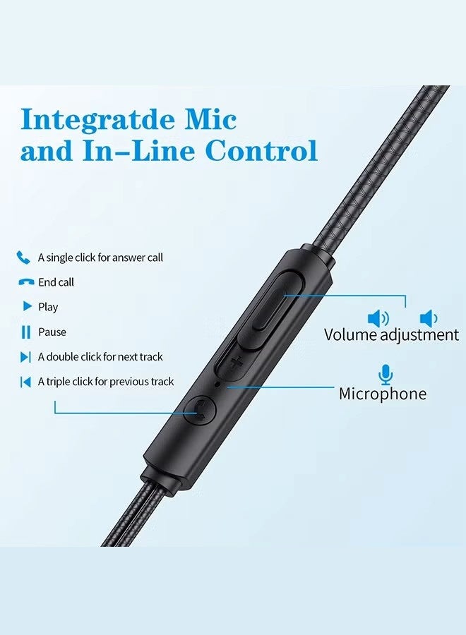 سماعات أذن، سماعات أذن سلكية مع صوت نقي وباس قوي، سماعات أذن سلكية خفيفة الوزن مع ميكروفون وتحكم في مستوى الصوت، مناسبة للأجهزة مقاس 3.5 مم، والهواتف المحمولة، والكمبيوتر اللوحي، والكمبيوتر المحمول، والكمبيوتر المكتبي، ومشغل MP3، وما إلى ذلك - Image 4