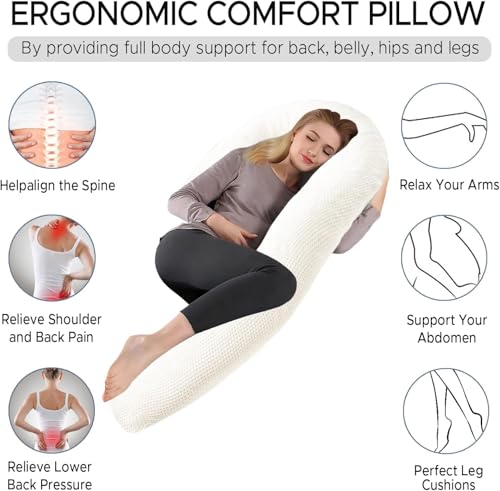 SCHNAUZER HOME Body Pillow for Adults - Soft Long Bed Pillows Insert for Sleeping - Shredded Memory Foam and Removable Washable Cover - Swan Shaped Pregnancy Side Sleeper Pillow 49 Inch (Beige) - Image 5