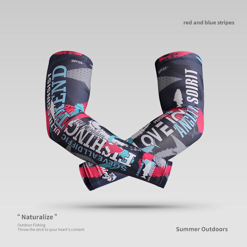 Summer Fishing UV Protection Arm Sleeves for Men Golden graffiti  - Image 2