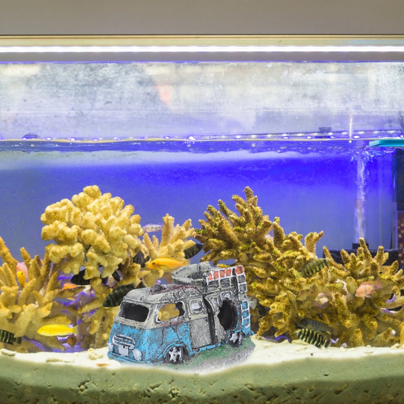 Aquarium Fish Ornament Resin Car Wreck Shape Ornament Hiding Cave Decor - Image 3
