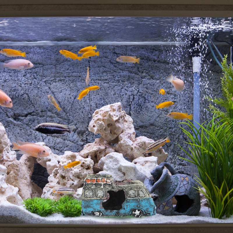 Aquarium Fish Ornament Resin Car Wreck Shape Ornament Hiding Cave Decor - Image 1