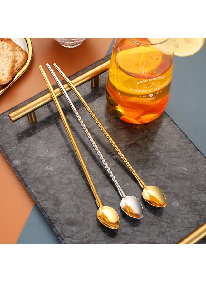 Cross-border 304 Stainless Steel Multi-purpose Straw Spoon Milk Tea Coffee Stirring Pointed Straw Spoon Support Logo-Color:Color-Specifications:Threaded Curved Straw Spoon - Image 2