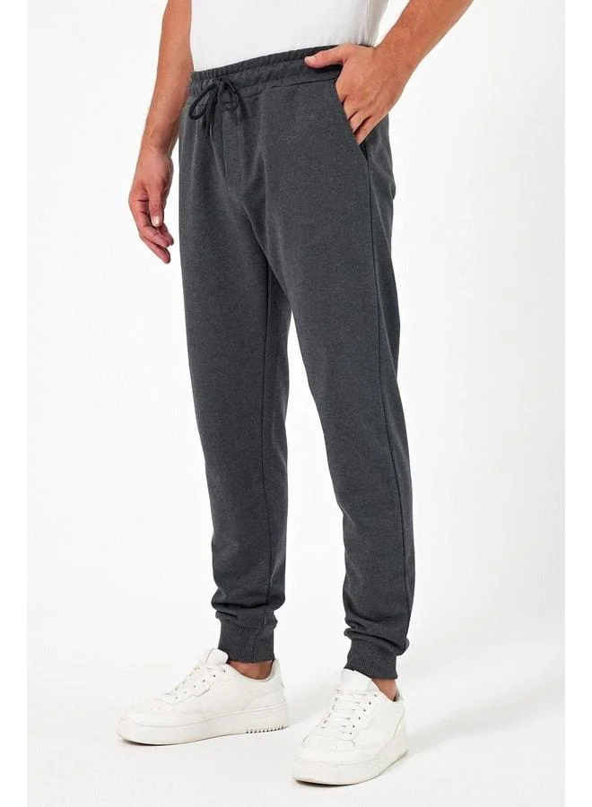 mmetalic Thick Anthracite Men's Jogger Sweatpants with Back Pocket, Elastic Cuffs, Regular Fit, Without Fleece Lining.