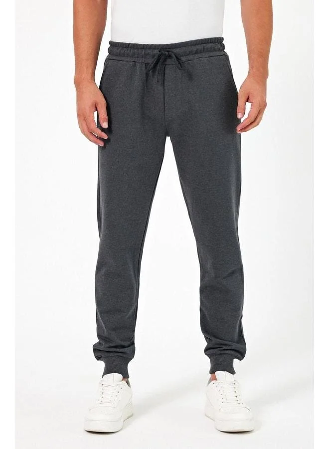 mmetalic Thick Anthracite Men's Jogger Sweatpants with Back Pocket, Elastic Cuffs, Regular Fit, Without Fleece Lining.