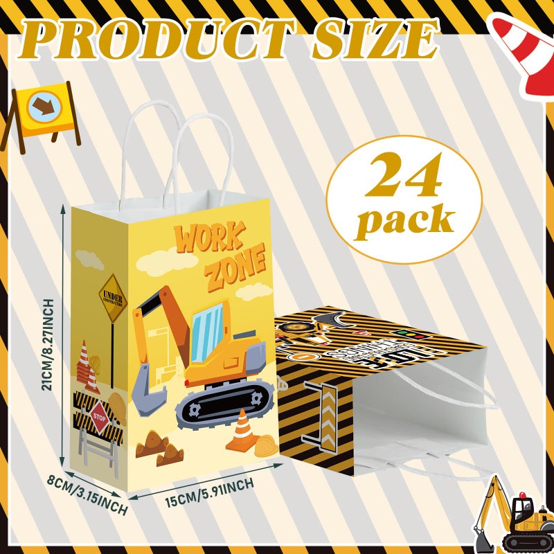 Sinload 24 Pcs Construction Party Gift Bags With Handle Truck Goodie Treat Bags Vehicles Party Favors Candy Gift Wrapping For Truck Themed Birthday Supply Decoration - Image 2