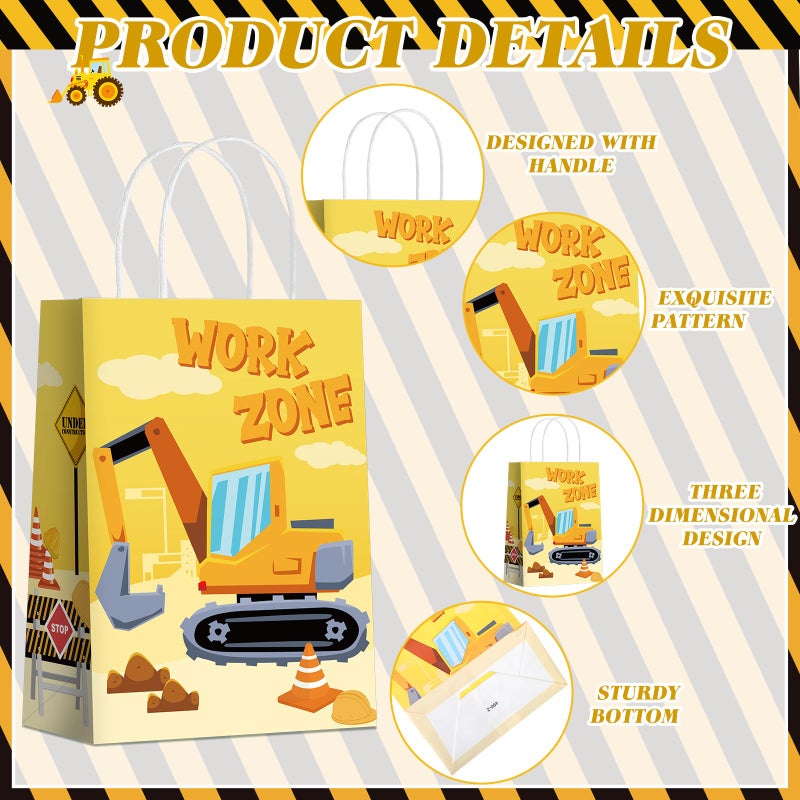Sinload 24 Pcs Construction Party Gift Bags With Handle Truck Goodie Treat Bags Vehicles Party Favors Candy Gift Wrapping For Truck Themed Birthday Supply Decoration - Image 4