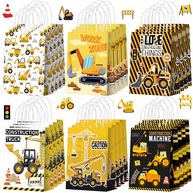 Sinload 24 Pcs Construction Party Gift Bags With Handle Truck Goodie Treat Bags Vehicles Party Favors Candy Gift Wrapping For Truck Themed Birthday Supply Decoration - Image 1