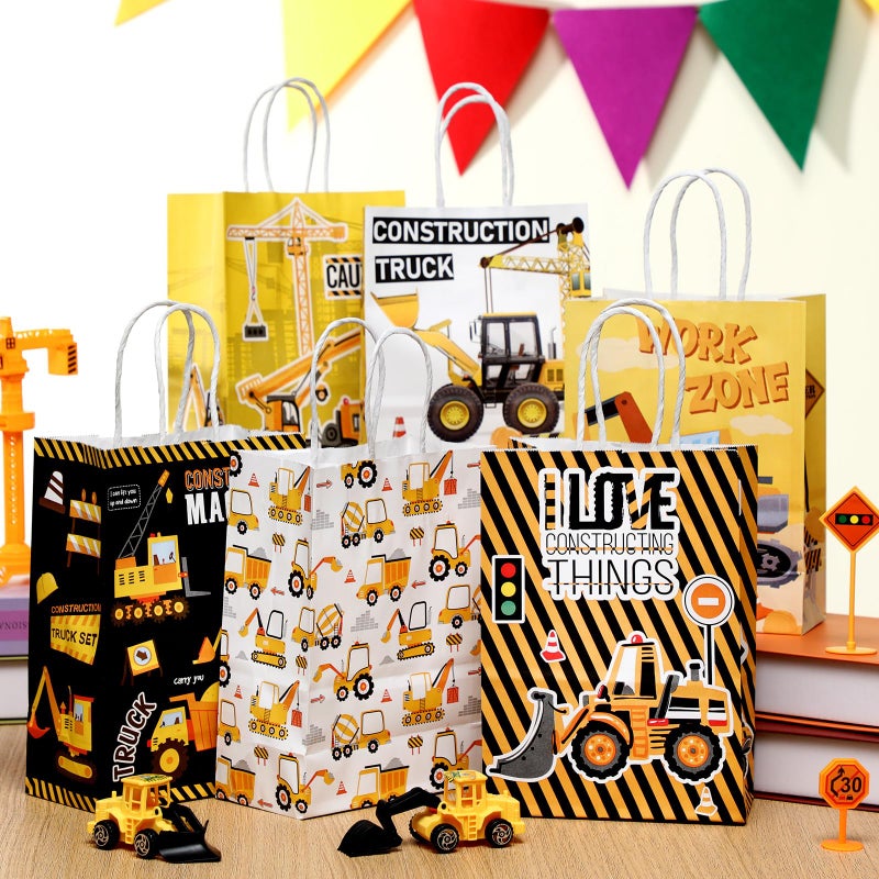 Sinload 24 Pcs Construction Party Gift Bags With Handle Truck Goodie Treat Bags Vehicles Party Favors Candy Gift Wrapping For Truck Themed Birthday Supply Decoration - Image 3