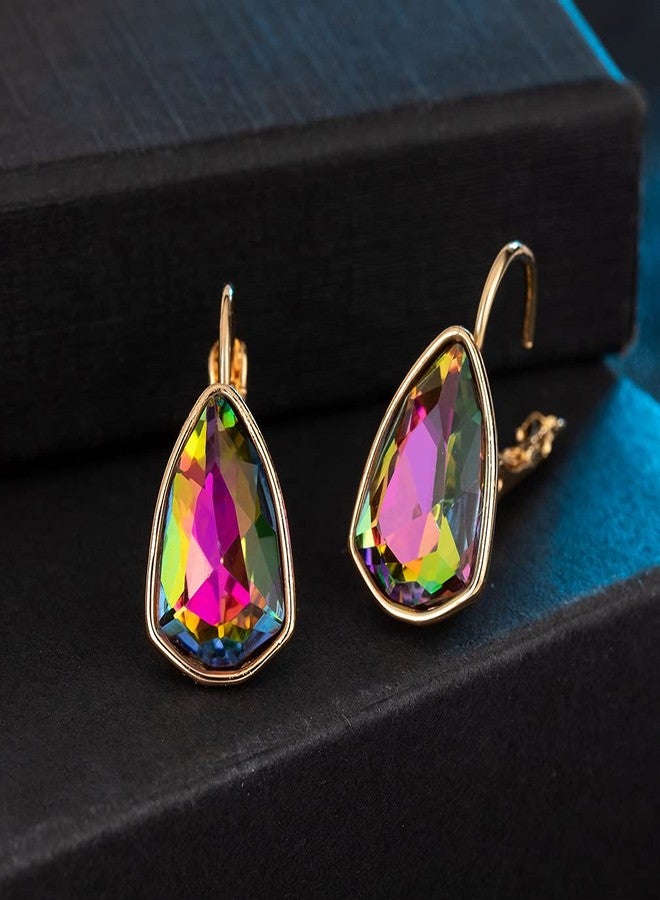 EVEVIC Austrian Crystal Triangle Leverback Drop Earrings for Women 14K Rose Gold Plated Hypoallergenic Jewelry (Vitrail Medium) - Image 3