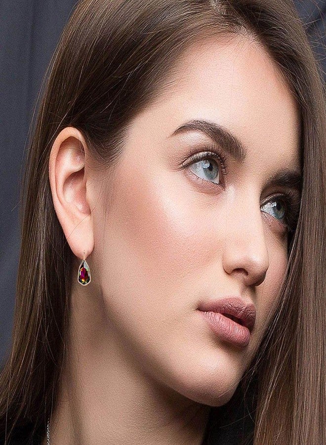 EVEVIC Austrian Crystal Triangle Leverback Drop Earrings for Women 14K Rose Gold Plated Hypoallergenic Jewelry (Vitrail Medium) - Image 2