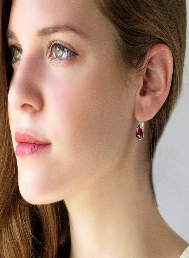 EVEVIC Austrian Crystal Triangle Leverback Drop Earrings for Women 14K Rose Gold Plated Hypoallergenic Jewelry (Vitrail Medium) - Image 5