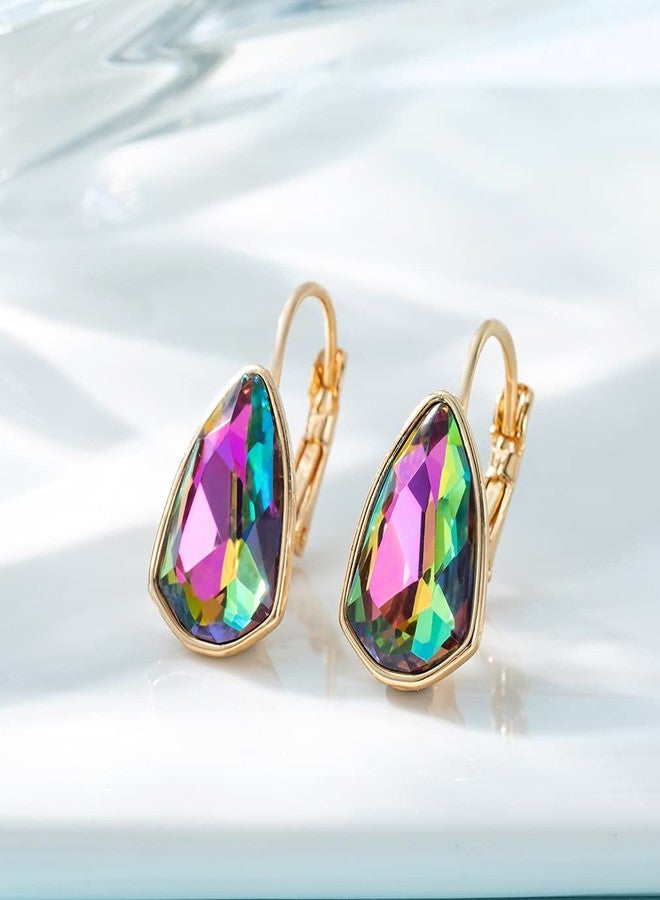 EVEVIC Austrian Crystal Triangle Leverback Drop Earrings for Women 14K Rose Gold Plated Hypoallergenic Jewelry (Vitrail Medium) - Image 4