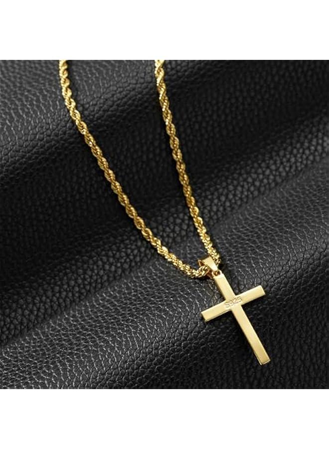 Arabest 925 Sterling Silver Cross Necklace for Men, Hypoallergenic Cross Pendant with Secure Lobster Clasp, Gold Religious Jewelry Gift for Baptism/Easter/Father's day  - Image 3