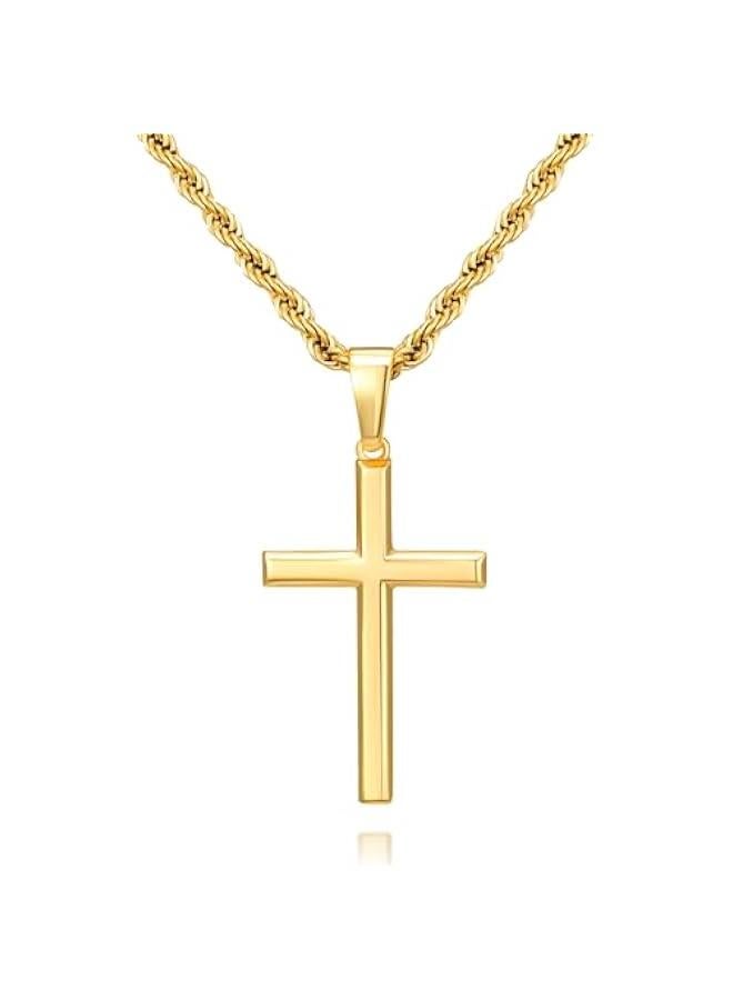 Arabest 925 Sterling Silver Cross Necklace for Men, Hypoallergenic Cross Pendant with Secure Lobster Clasp, Gold Religious Jewelry Gift for Baptism/Easter/Father's day  - Image 1