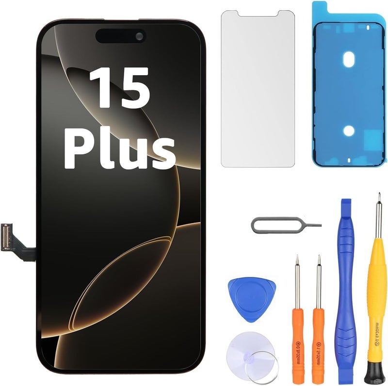LL TRADER Screen Replacement for iPhone 15 Plus 6.7" LCD Retina FHD Display COF Touch Screen Digitizer with Repair Tool Kits, Waterproof Tape, Screen Protector (Truetone programable) - Image 1