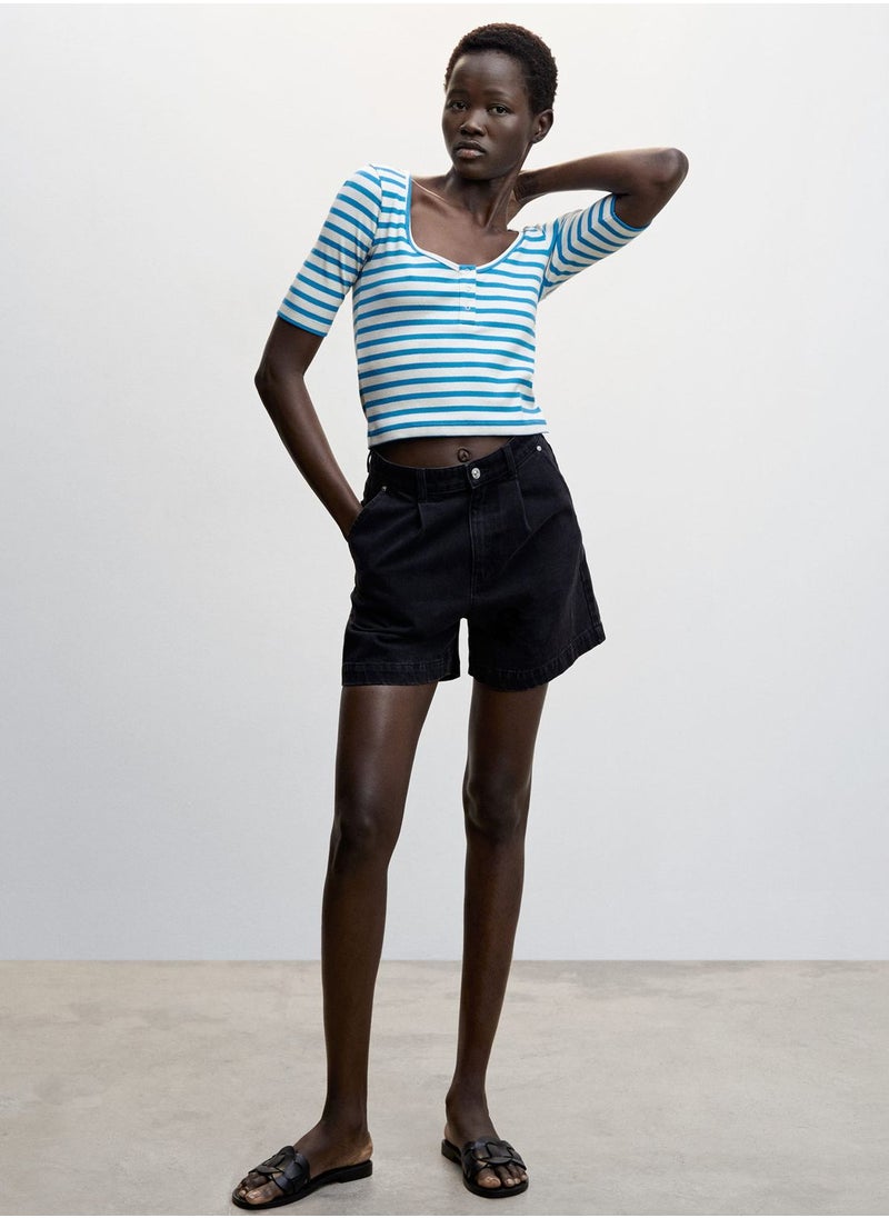 MANGO - Striped Crop T-Shirt - Image 1