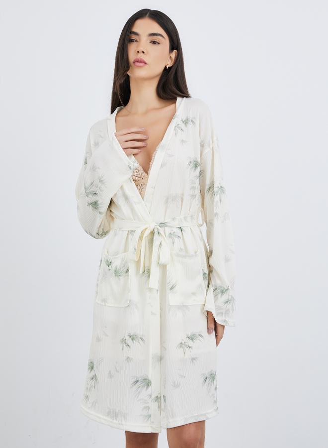 Styli Tropical Print Tie Side Robe - Image 3