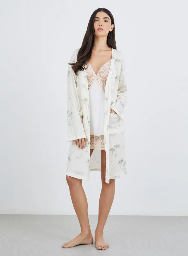 ستايلي Styli Tropical Print Tie Side Robe