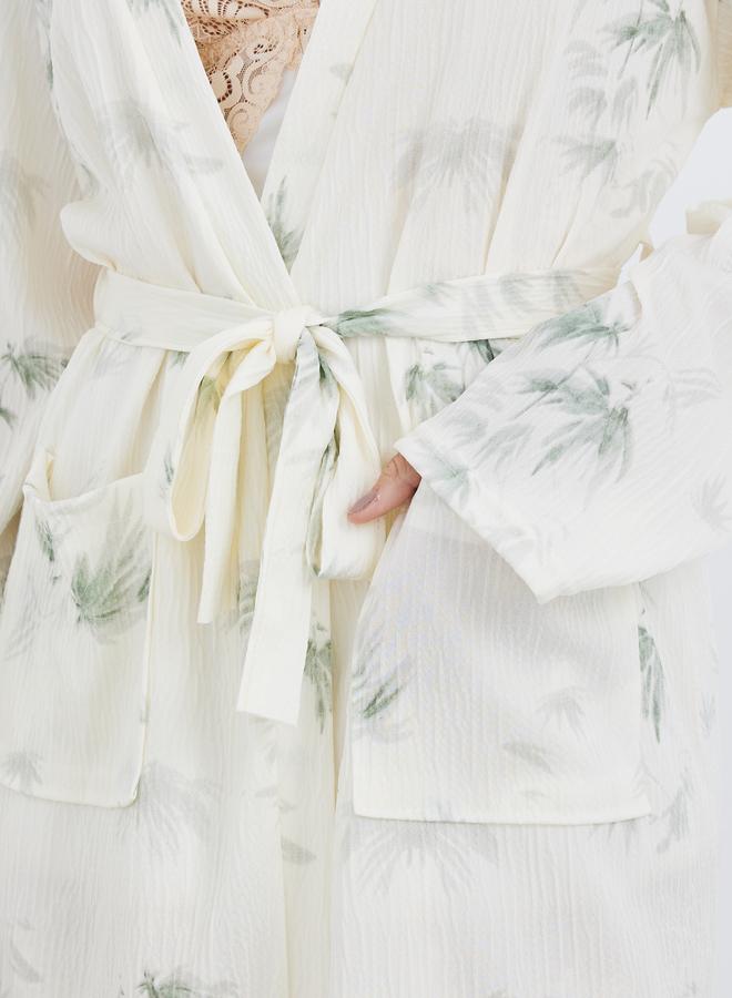 Styli Tropical Print Tie Side Robe - Image 4