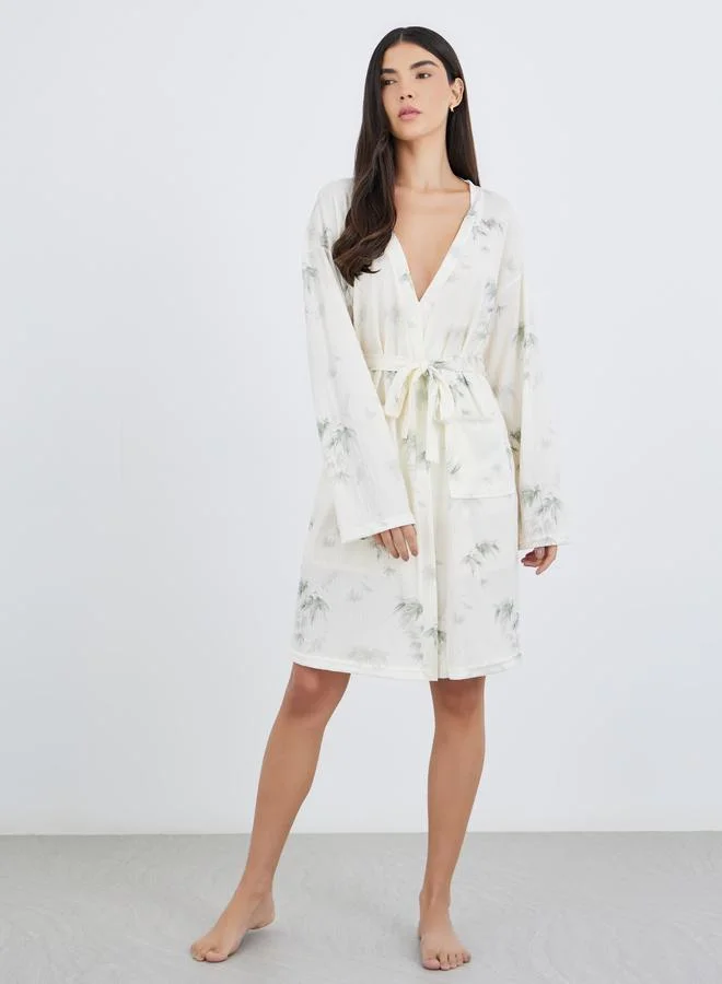 ستايلي Styli Tropical Print Tie Side Robe