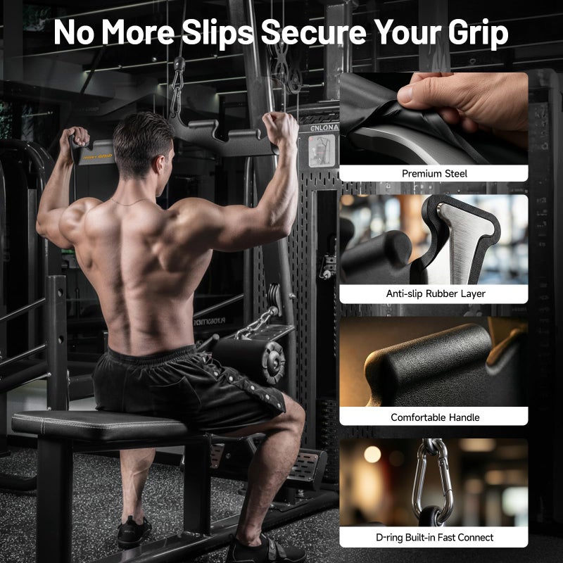 MOST GRIP LAT Pull Down Bar with 6 Ergonomic Handles, Neutral Grip LAT Pulldown Attachments for Whole Back Training, Wide Grip LAT Pulldown Bars for Home Gym Cable - Image 5