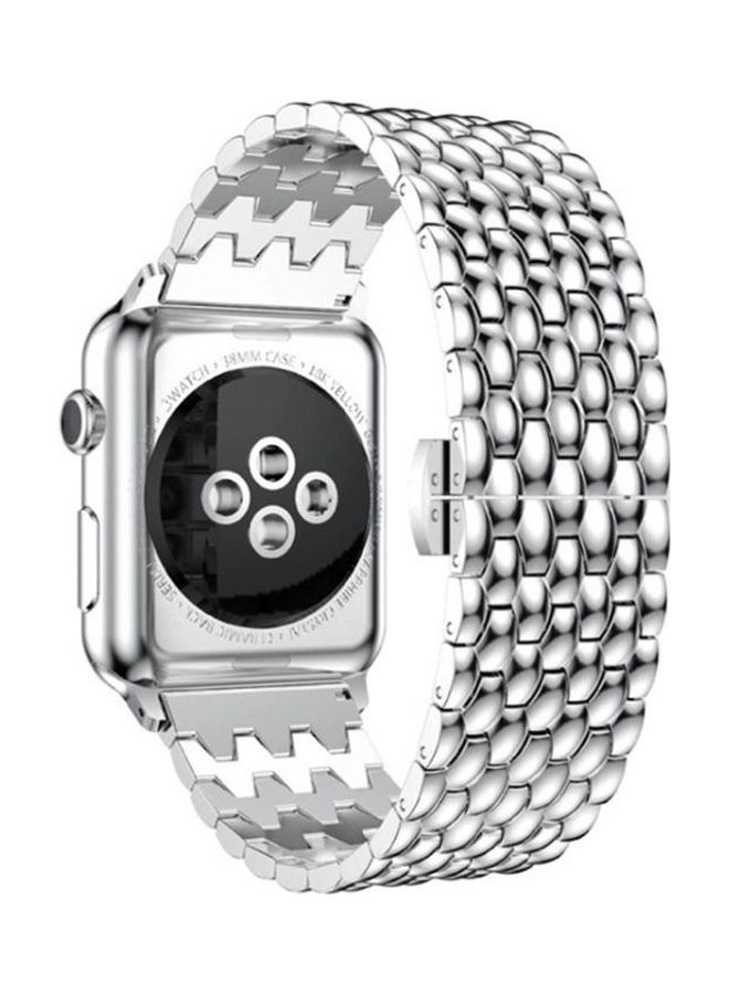 NIBEMINENT Dragon-scale Texture Metal Replacement Strap Watchband For Apple Watch Series 1/2/3/4/5/6/7/SE 38-40-41mm Silver  - Image 3