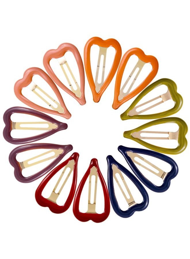 Cptots 12 PCS Metal Snap Hair Clips Heart Shape Hair Barrettes for Women Non Slip Hair Clips For Thick and Thin Fine Hair,Bright Multi-colored,1.9 x 1.1 Inches. - Image 1