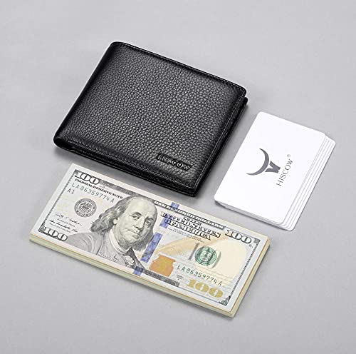 HISCOW Full Grain Leather Bifold Wallets for Men, Slim Minimalist Mens Wallet, Gifts for Dad Birthday Fathers Day (Pebbled Black) - Image 3