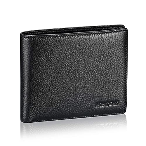 HISCOW Full Grain Leather Bifold Wallets for Men, Slim Minimalist Mens Wallet, Gifts for Dad Birthday Fathers Day (Pebbled Black) - Image 2